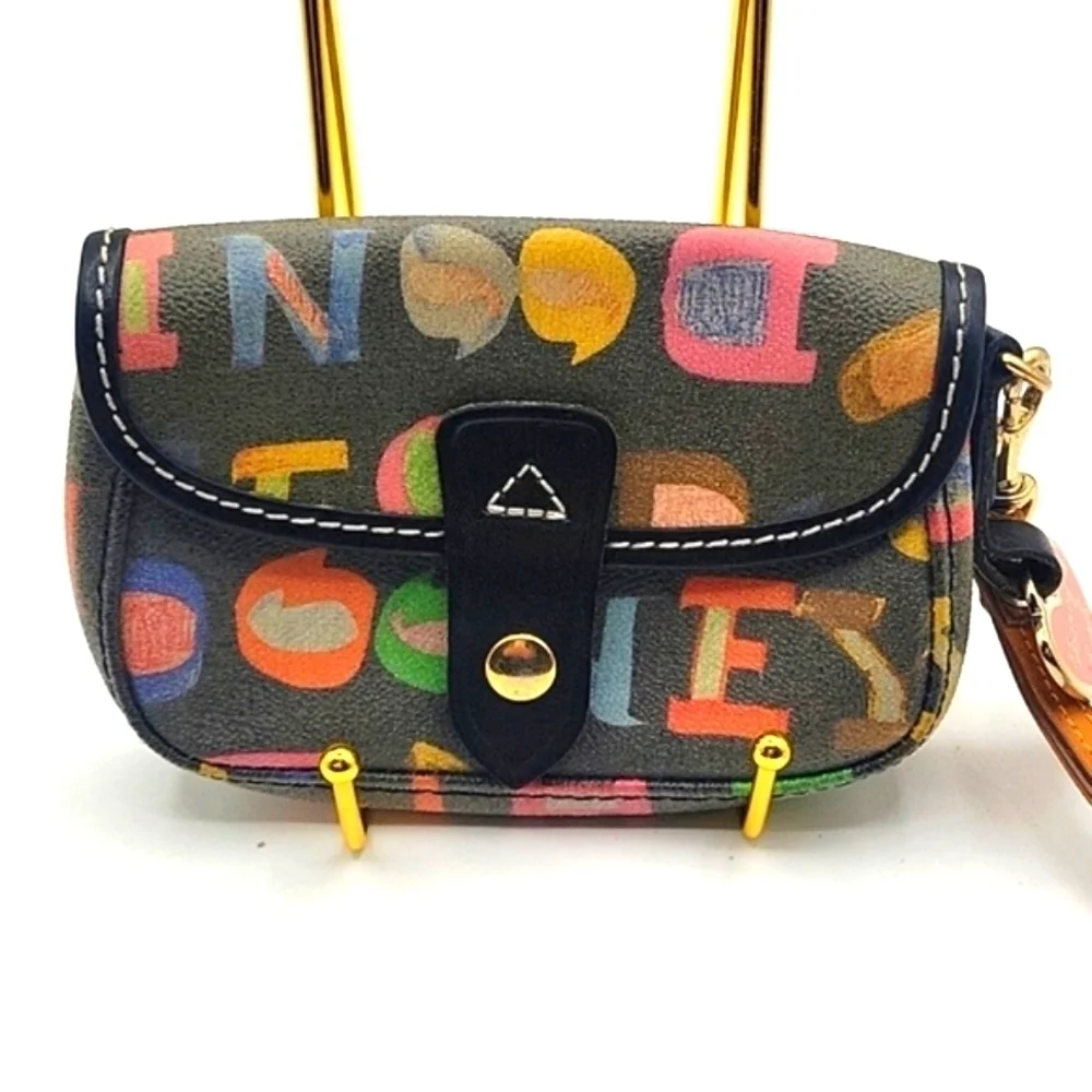 DOONEY & BOURKE Vintage Doodle Leather Black Pink Heart Tag